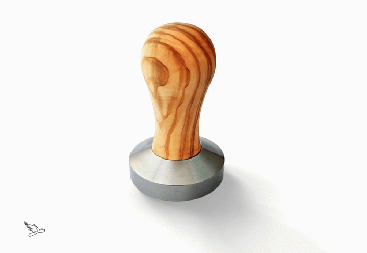 Brewspire Tamper Edelstahl Platte mit Griff aus Olivenholz