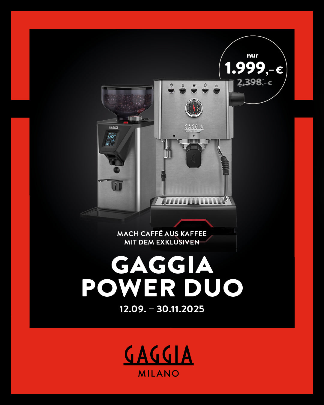 Gaggia Aktion "Power Duo" Classic GT Dualboiler Siebträger mit MDF 55 Espressomühle inklusive 3 Jahre Garantie