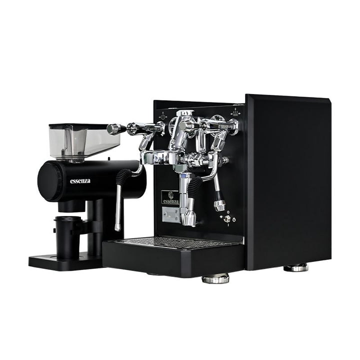 Essenza Bundle: Modena Dualboiler Schwarz Vibrationspumpe mit Espressomühle Siebträger inklusive 2 Jahre Garantie