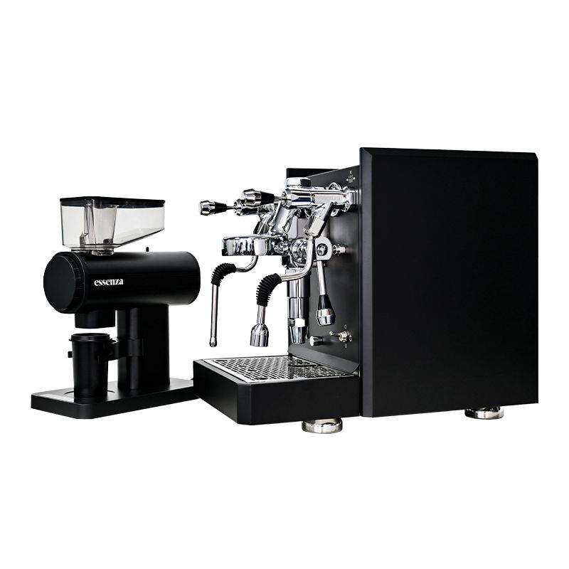 Essenza Bundle: Modena Dualboiler Schwarz Vibrationspumpe mit Espressomühle Siebträger inklusive 2 Jahre Garantie