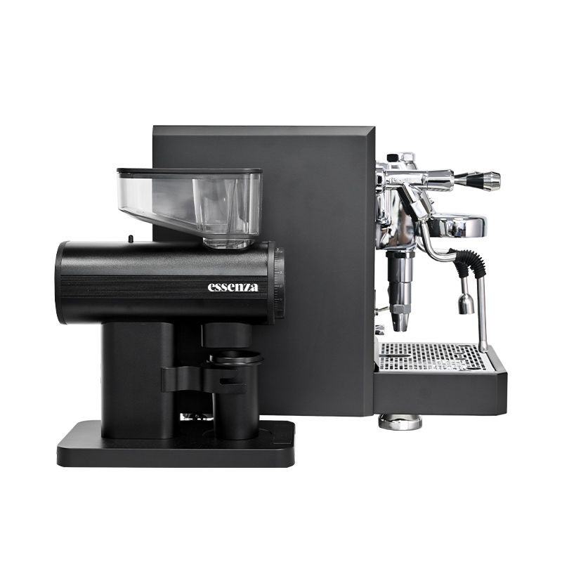 Essenza Bundle: Modena Dualboiler Schwarz Vibrationspumpe mit Espressomühle Siebträger inklusive 2 Jahre Garantie