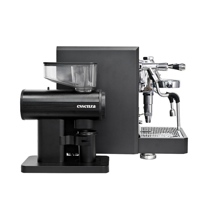 Essenza Bundle: Modena Dualboiler Schwarz Vibrationspumpe mit Espressomühle Siebträger inklusive 2 Jahre Garantie
