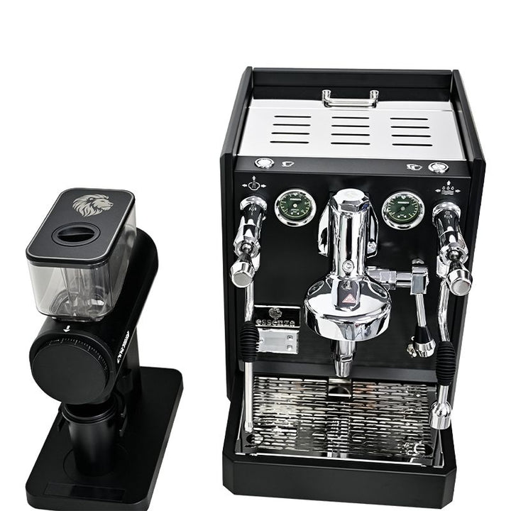 Essenza Bundle: Modena Dualboiler Schwarz Vibrationspumpe mit Espressomühle Siebträger inklusive 2 Jahre Garantie