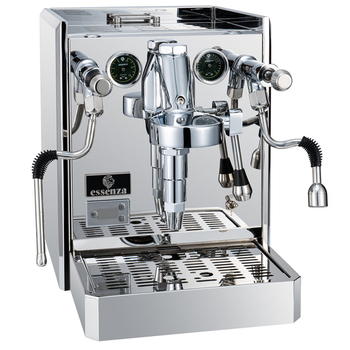 Essenza Bundle: Modena Dualboiler Edelstahl Vibrationspumpe mit Espressomühle Siebträger inklusive 2 Jahre Garantie