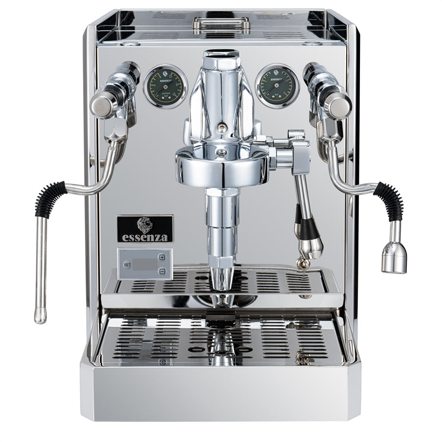 Essenza Bundle: Modena Dualboiler Edelstahl Vibrationspumpe mit Espressomühle Siebträger inklusive 2 Jahre Garantie