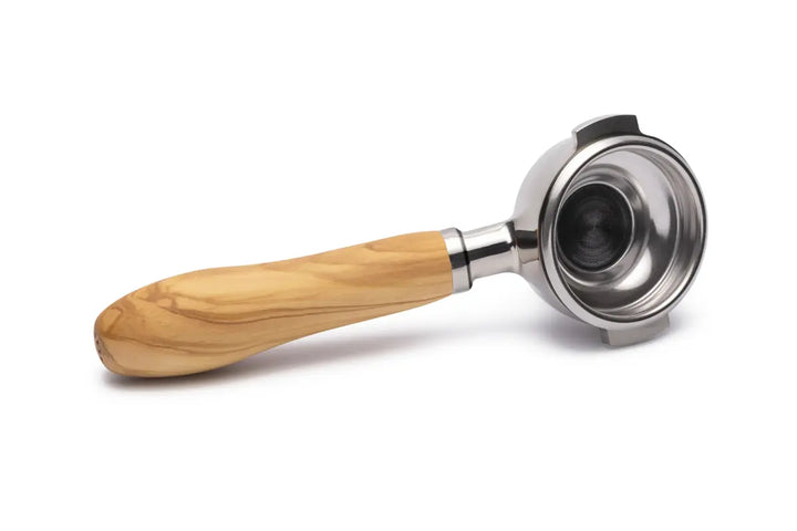 Brewspire Siebträger in 58mm mit Einzelauslauf aus Edelstahl mit Griff aus Echtholz