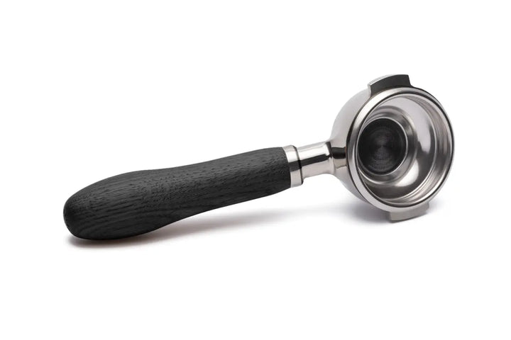 Brewspire Siebträger in 58mm mit Einzelauslauf aus Edelstahl mit Griff aus Echtholz