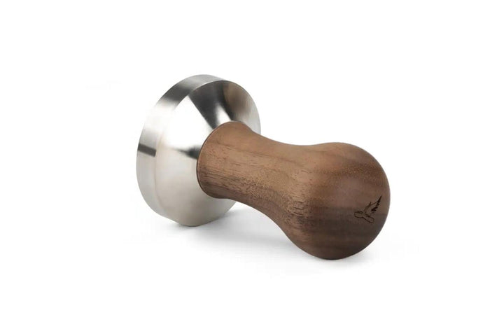 Brewspire Tamper Edelstahl Platte mit Griff aus Nussholz