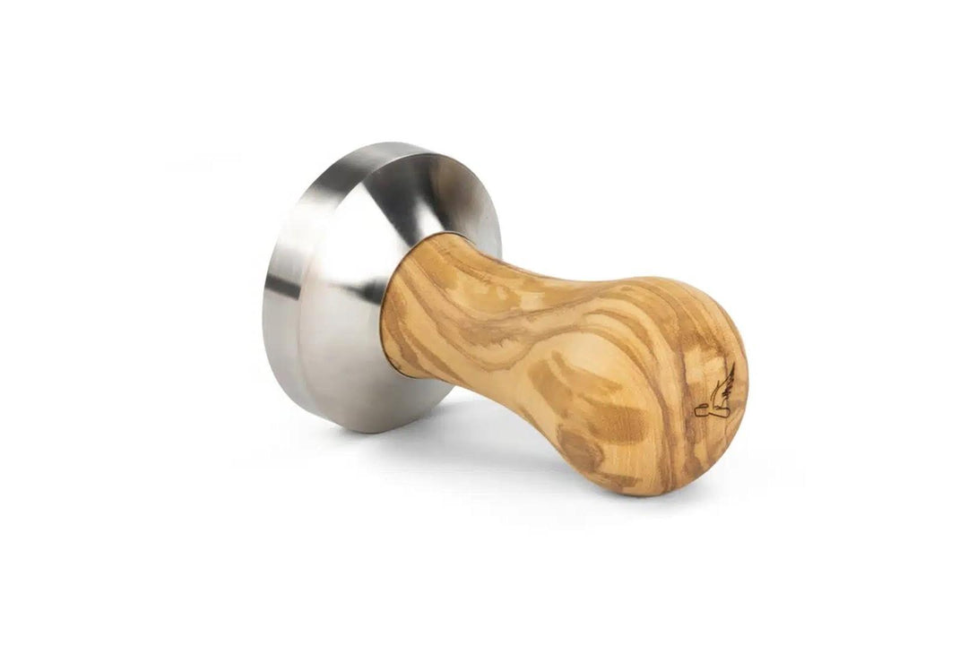 Motta Tamper Edelstahl Platte mit Griff aus Olivenholz