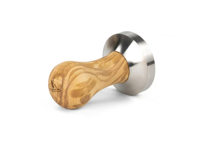 Motta Tamper Edelstahl Platte mit Griff aus Olivenholz